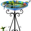 DREAMSOUL 20" Dia Bird Bath Stand Metal Birdbath with Folding Bracket, 2 in 1 Hummingbird Deep Bird Bath for Outside