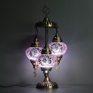 Asylove Turkish Lamp, 3 Globe Turkish Mosaic Table Lamp, Living Room and Office Decoration Lighting 5 inc Globe Total Dimesions 12 x 12 x 24 inch (Purple)