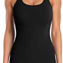 ATTRACO Ribbed Workout Tank Tops for Women with Built in Bra Tight Racerback Scoop Neck Athletic Top (Small, Black)