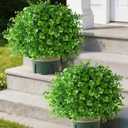 florisso 2 Pack Artificial Boxwood Topiary Trees, UV-Resistant Faux Realistic Greenery Potted Bushes with Pots for Front Door, Porch, Farmhouse, Garden Decor