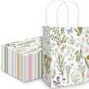 Cholemy 50 Pieces Wildflower Gift Bags Floral Butterfly Kraft Paper Tote Bags with Handles for Wedding Bridal Shower Bachelorette Birthday Baby Shower Party, 5.91 x 3.15 x 8.27 Inches (Black)