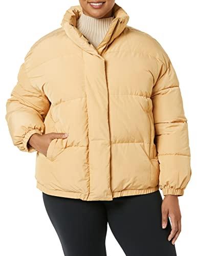 Amazon Essentials Women's Relaxed-Fit Mock-Neck Short Puffer Jacket (Previously Daily Ritual), Light Camel, 4X