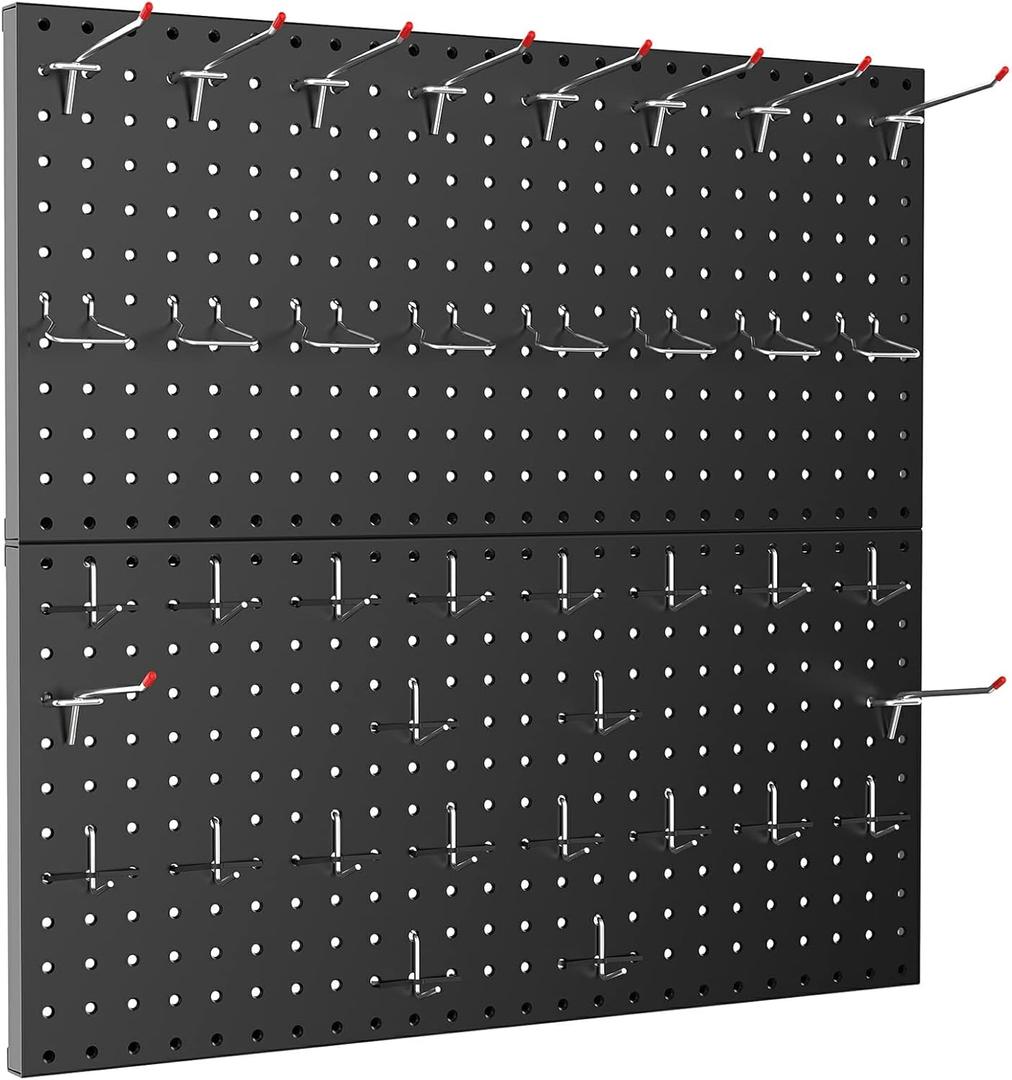 TORACK Metal Pegboard Wall Organizer 24" x 24" or 12" x 48", 70 PCS Tools Storage Pegboard for Garage Tool Organizer Peg Board with Pegboard Hooks for Workbench(Black)