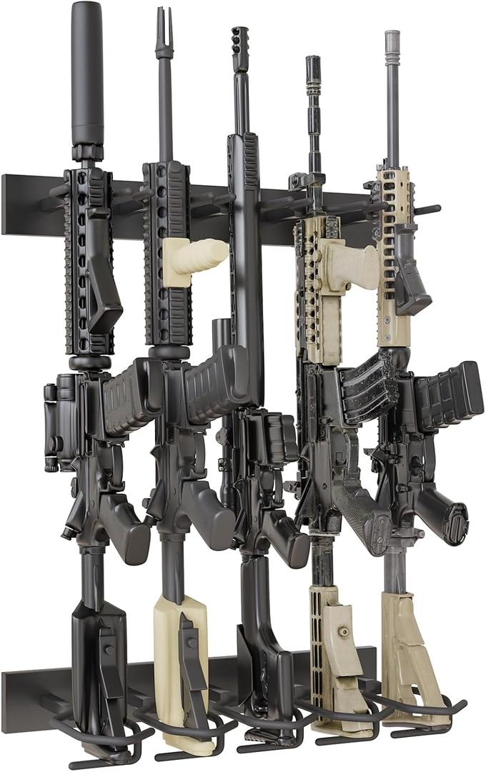 Gun Rack for Wall, 5 Slot Gun Wall Mount, Heavy Duty Steel Indoor-Gun-Racks Securely Hold Shotguns Rifles Rack Display Stand, Black