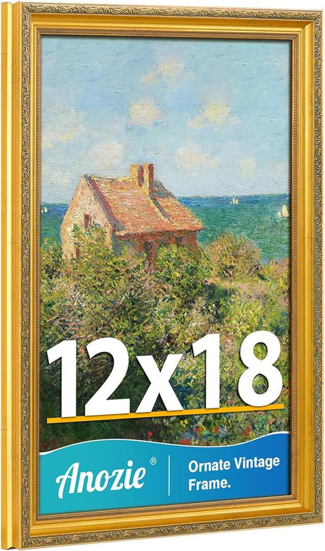 Vintage 12x18 Frame, Antique Gold Photo Frames with Plexiglass Front,Ornate 12x18 Poster Frame Display for Wall Décor,1 Pack,Gold