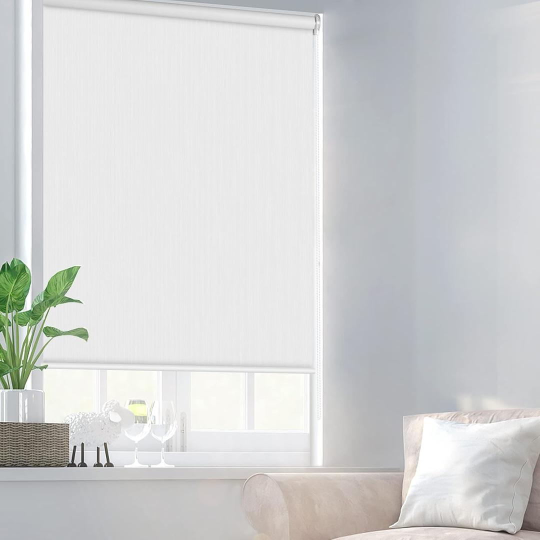 Light Filtering Roller Shades for Windows, Solar Window Roller Blinds UV Protection Fabric Roller Shades for Bedroom, Living Room, Bathroom and Office, 27" W x 72" H, White