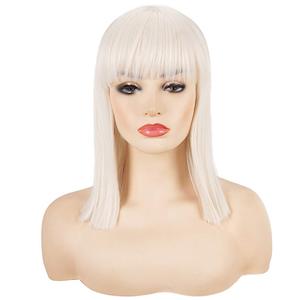 morvally Short Straight Bob Wig Heat Resistant Hair with Blunt Bangs Natural Looking Cosplay Costume Daily Wigs (14", Blonde)