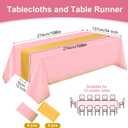 8 Pack Pink and Gold Plastic Tablecloths and Table Runner Set, Pink Gold Disposable Tablecloth Waterproof Wrinkle-Resistant Satin Table Runner for Wedding Birthday Graduation Bridal Shower Holidays