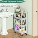 OKZEST Utility Slim Storage Cart, 4-Tier Narrow Bathroom Organizers and Storage Cart, Narrow Metal Kitchen Laundry Room Organization Shelf with Wood Top, Slim Rolling Carts with Wheels for Small Space