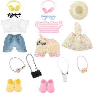 17cm Doll Clothes & Accessories Set - 16-Piece Outfit Bundle (T-Shirts, Dresses,Pants,Overalls, Hats, Bags,Headphones,Shoes & More) - Perfect for DIY Styling & Mix & Match