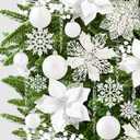 92pcs Set of Christmas Ball Ornaments, Crystal Hanging Snowflake Drop, Xmas Glitter Poinsettia Flowers, Artificial Stems for Christmas Tree Decoration Holiday Wedding Home Party Decor (White)