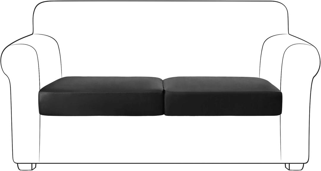 Yates Home PU Leather Couch Sofa Cushion Slipcover Water-Proof Elastic Chair RV Seat Covers Loveseat Sofa Furniture Protector Slip Cover for Settee Seater Replacement in Living Room2 Pieces, Black