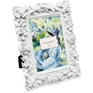 Laura Ashley 5x7 White Floral Textured Hand-Crafted Resin Picture Frame with Easel, for Tabletop & Wall Display, Decorative Floral Design Home D cor, Photo Gallery, Art & More (5x7, White) (4x6)