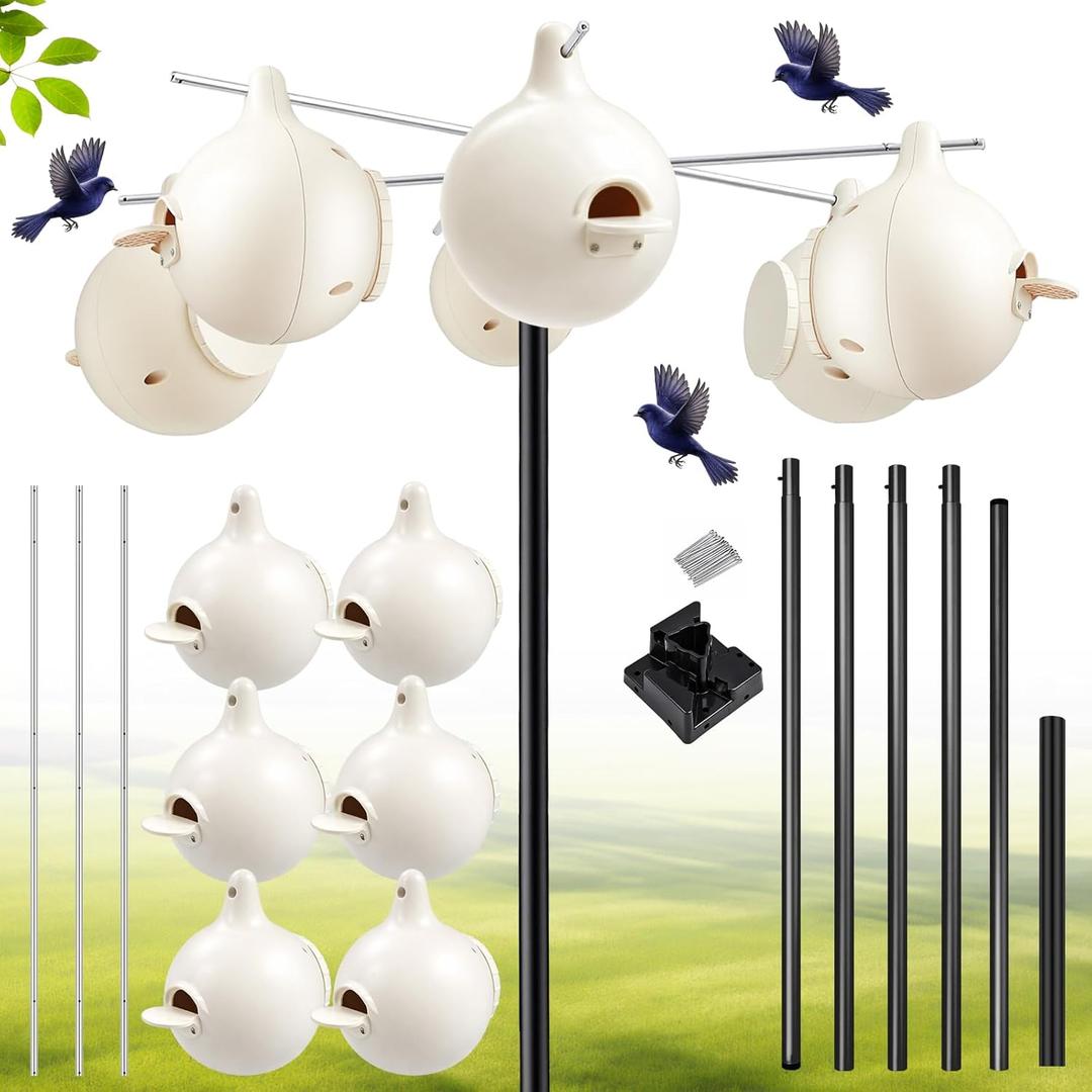 Yaocom Complete Purple Martin Gourds and Pole Package Include 15' Telescoping Martin House Pole, 8 Gourd House and 4 Hangers & Mounting Accessories Durable Birdhouse Mounting System-Easy Assembly