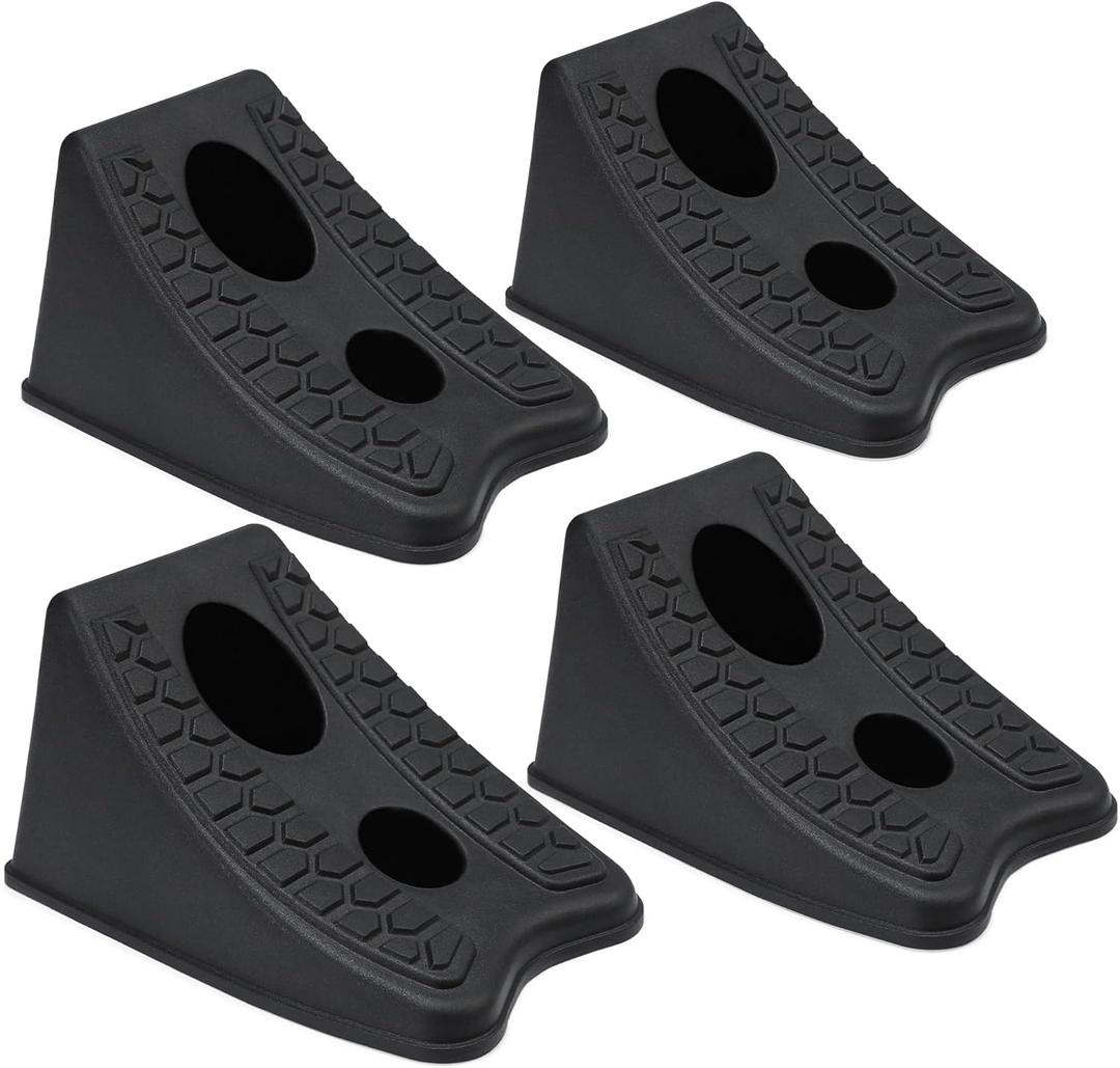 TONDA Wheel Chocks, Heavy Duty Wheel Wedge for Car, Travel Trailer - 8"4.7"4.7" - 4 Pack, Black