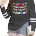 YI XIANG RAN Plus Size 100 Days of School Shirt Women Teacher Shirts 100 Days Gift Tees Casual Long Sleeve Tops (5X-Large Plus, Darkgrey2)