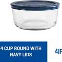 Anchor Hocking SnugFitTM Round Food Storage Containers with Lids (4-Piece, 4-cup, Navy Blue, oven-safe)
