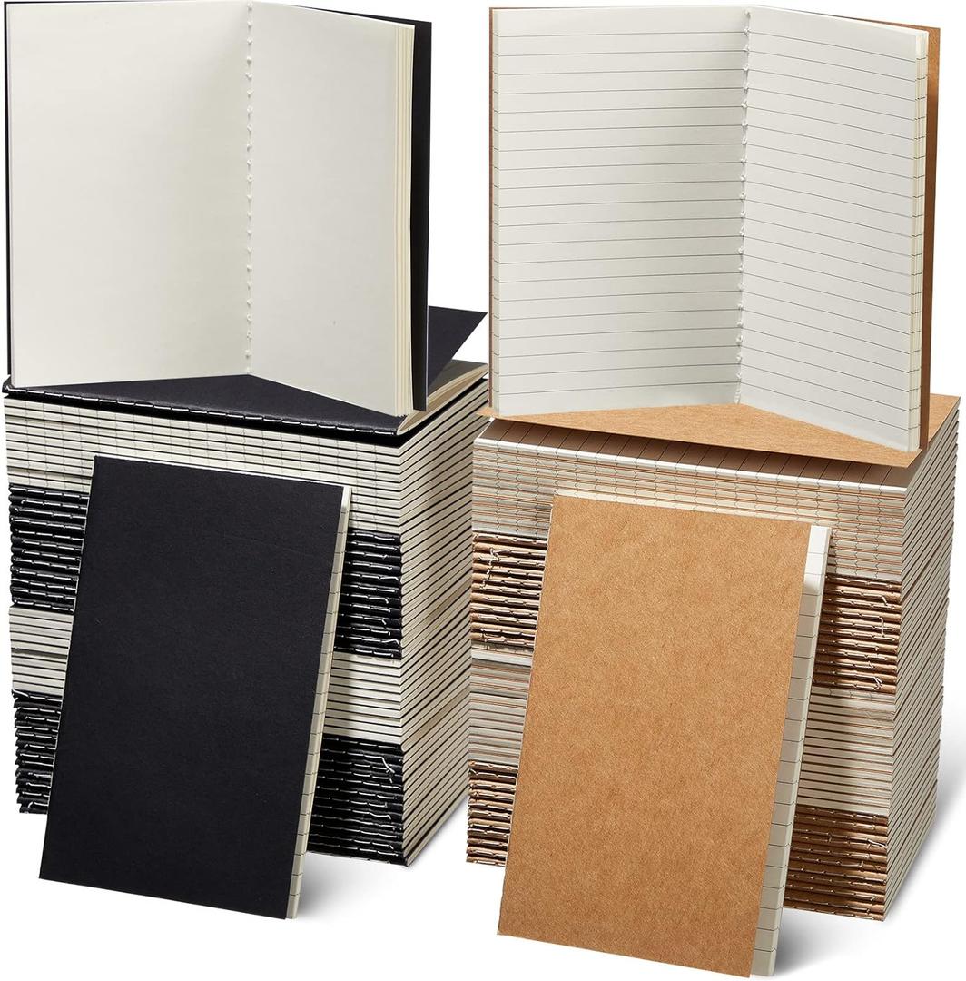 96 Pieces Mini Notebooks Bulk 3.5 x 5.5 Pocket Small Notepads Journals Lined and Blank Notebooks for Travelers Students Gifts Office School Supplies 24 Sheets/ 48 Pages Black and Brown