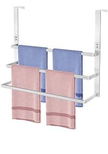 24Inch Brushed Nickel Over the Door Towel Rack, VOTZAAQ Stainless Steel Over Door Towel Holder, Door Towel Hanger with 3 Tier Towel Bars, Over Door Towel Storage for Bathroom