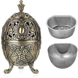 JUXYES Vintage Incense Burner Holder with Removable Ash Catchers, Metal Censer Antique Cone Coil Incense Burner Holder Zinc Alloy Spiritual Aromatherapy Yoga Meditation Gifts Retro Home Decoration (Antique Bronze)