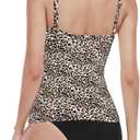 RELLECIGA Womens Ruched Tankini Sets Tummy Control Two Pieces Bathing Suit Bandeau Tankini with Cheeky Swimsuit Bottom (Brown, S)