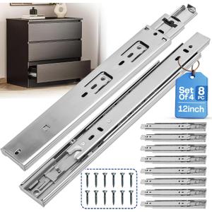 12 Inch Soft Close Drawer Slides 4 Pairs (8pcs) Heavy Duty Full Extension Ball Bearing, Side Mount Drawer Rails, Drawer Slide Glides for Dresser, Cabinet, Kitchen - Draw Slides 150LB Capacity