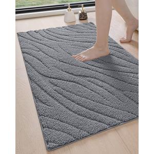 DEXI Bathroom Rugs 24x43, Extra Soft Absorbent Bath Mat, Non Slip Bathmat for Bathroom Floor, Machine Washable Rugs for Shower Floor, Dark Grey
