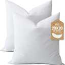 DWR Set of 2 Feather Down Throw Pillow Inserts 20x20 with Organic Cotton Cover, Feather Square White Decorative Pillow Inserts for Bed, Sofa, and Couch