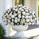 Alupssuc 8 Large Bundles Artificial Flowers for Outdoors Spring Decoration, UV Resistant Faux Flowers Silk Camellia Realistic Fake Flowers for Yard Patio Planter Porch Balcony Garden, White
