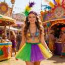 Mardi Mardi Gras Costume Accessory Set Faux Feather Headband Necklaces Earrings Bracelets Bowknot Skirt for Women Mardi Gras Theme Parties Green