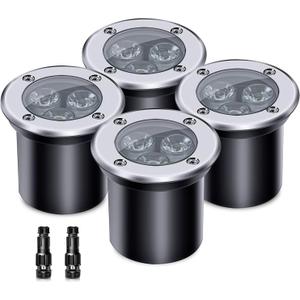 4 Pack 3w 12v Low Voltage In-ground Lights LED Landscape Light Waterproof IP67 Pathway Lights Outdoor spotlights Trees Flags for Garden,Yard,Tree (Warm White)