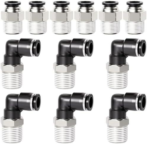 TAILONZ PNEUMATIC Elbow and Straight Combination 3/8 Inch Tube OD x 3/8 Inch NPT Thread Push to Connect Fittings PC-3/8-N3+PL-3/8-N3(Pack of 8)