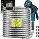 Garden Hose 100FT, Water Hose with 10 Function Nozzle, Garden Hose Metal with Leak-proof Connectors, No-Kink, Lightweight, Puncture-proof, Pet-proof, Sturdy, Hose for Outdoor, Yard