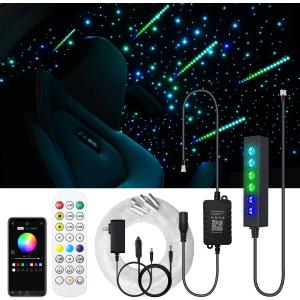 AKEPO 3.2W 6-Hole RGB APP Colorful Fiber Optic Lights Kit, Color Chasing Sound Activated 9.8ft 120pcs of 0.75mm Optical Fibers with Remote and APP Control