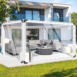 FoundGo 8' x 10'(2.4x3m) Clear Tarps PVC Vinyl Transparency Tarpaulin Glass with Silver Metal Grommets，Protects Against Water, UV-Ray, Tear, Cold Weather Resistan