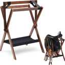 Leinuosen 1 Pack Pine Wood Saddle Rack Portable Folding Horse Saddle Stand 20" L x 17" W x 30" H Storage Pad Rack Blanket Display Holder for English Western Horse Gear Tack Organizers (Vintage Brown)