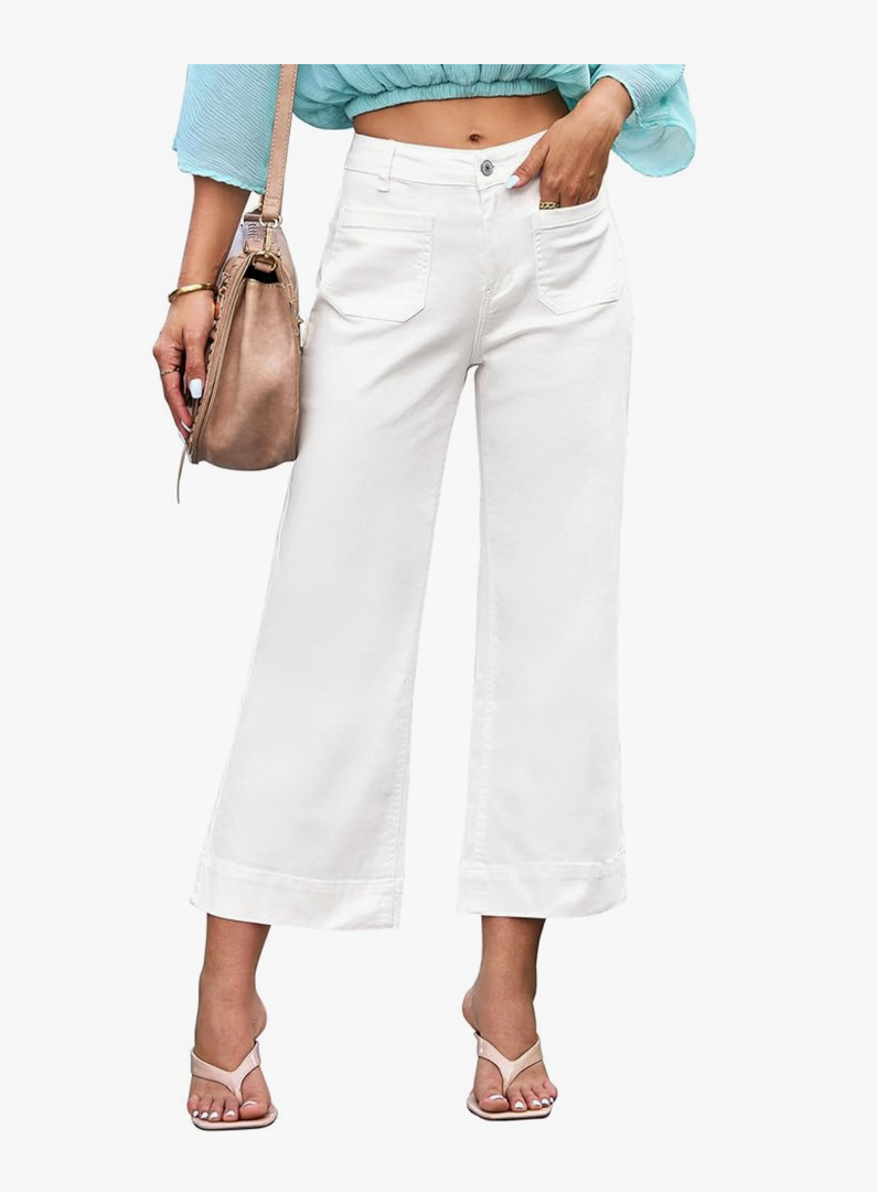 luvamia Wide Leg Jeans for Women Trendy High Waisted Flare Jeans Cropped Denim Pants Stretchy Baggy with Patch Pockets M