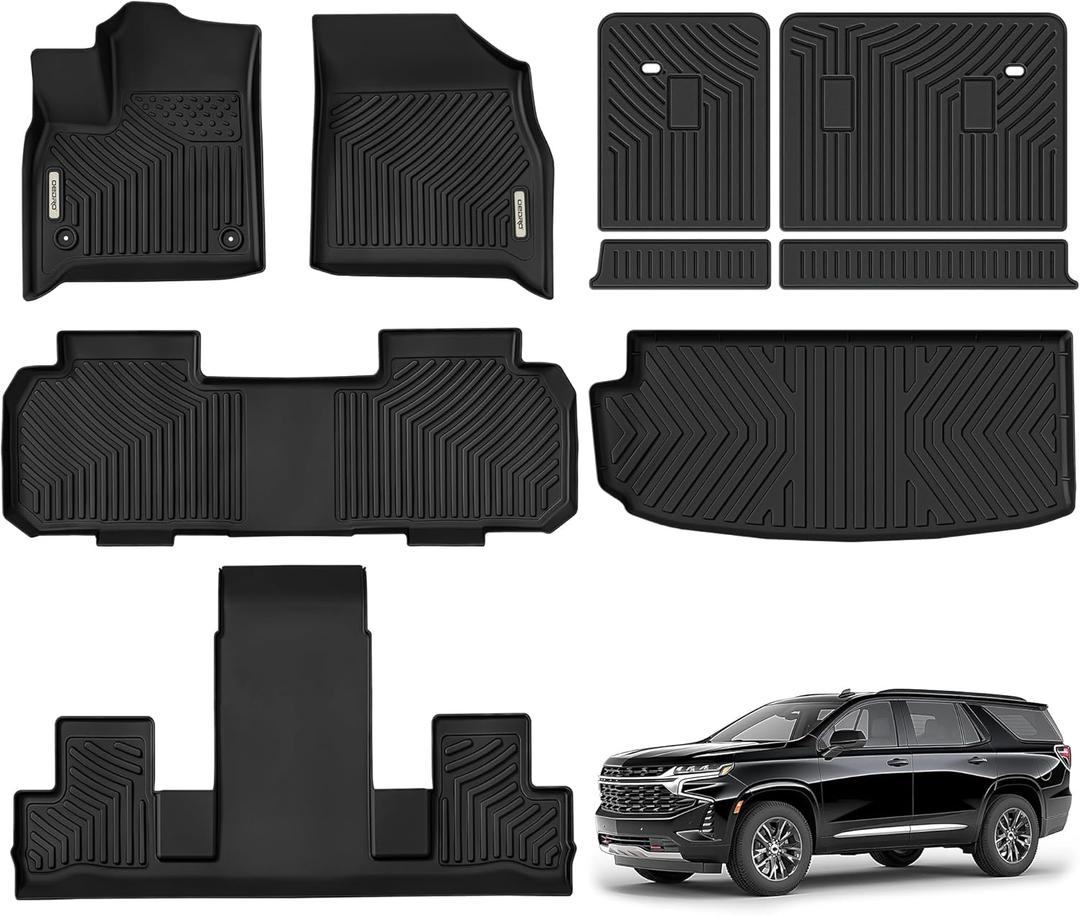 OEDRO Floor Mats & Cargo Mat Fit for 2018-2023 & 2024 Limited Chevy Traverse 7 Seats (2nd Row Bucket Seat),TPE All Weather Custom Fit Traverse Trunk Mat Backrest Mats Car Accessories