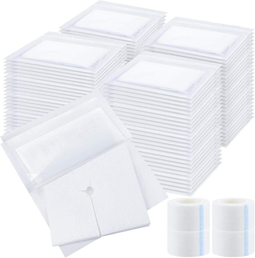 Timgle 400 Pcs 2" x 2" Split Gauze Pads 6 Ply Split Drain Sponge Gauze Non Woven Slit Bandage Sponges with Tape for Wound Care Tubes Drains Supplies