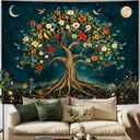 Amtoodopin Tree of Life Tapestry Mystic Boho Flowers Tapestry Vintage Aesthetic Tree Wall Tapestries Retro Nature Floral Plants Tapestries Wall Hanging for Bedroom