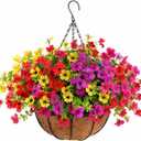 Geegoods Artificial Flowers for Outdoors, UV-Resistant Fake Hanging Baskets, Realistic Hanging Planters for Outdoor Plants for Patio Porch Balcony Yard Decor
