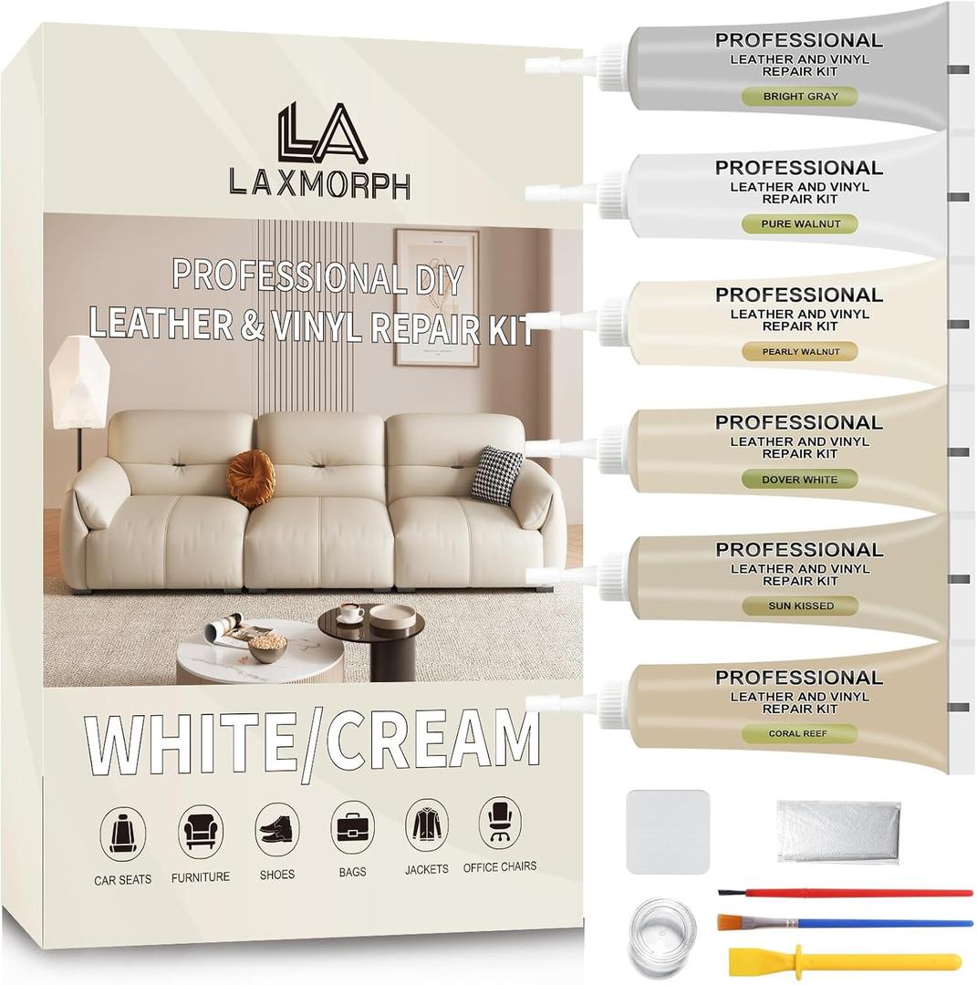 Leather Repair Kit for Furniture, Leather Vinyl Repair Kit for Car Interior,Couch, Jacket, and Purse - Fixes Tears, Burn Holes, and Scratches (Cream)