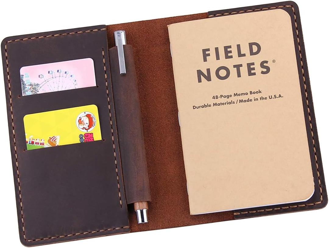 Leather Notebook Cover for Field Notes, Handmade Journal Cover for Moleskine Cahier Journal, Leather Cover with Pen Holder fits 3.5" x 5.5" Pocket Notebook - Coffee