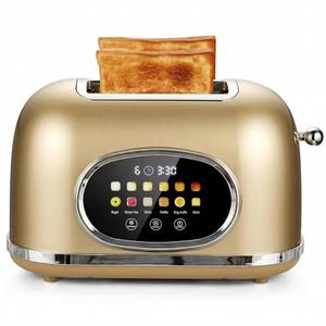 Roter Mond 2 Slice Toaster Smart Touch Screen, Retro Stainless Steel Bread Toaster with Digital Timer, Sleep Mode, Bagel, Cancel, and Defrost Functions, 6 Bread Types and Shade Settings, Gold