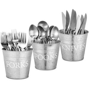 Honeydak 3 Pcs Farmhouse Silverware Holder Countertop Metal Cooking Utensil Caddy Fork Knife and Spoon Cutlery Organizers for Kitchen Counter, Cabinet, Drawer or Pantry