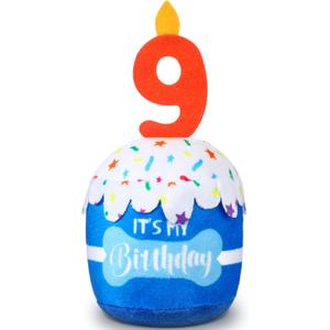 Dog Birthday Cake Toy Accessories for Girl Boy Gifts, Squeaky Plush Toy for Dog Birthday Party Decor Favor for Dogs(9th,Blue)