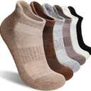 Merino Wool Ankle Hiking Socks For Men & Women No Show Running Athletic Support Thick Cushioned Breathable Socks 6 Pairs (Large, Black & Grey)