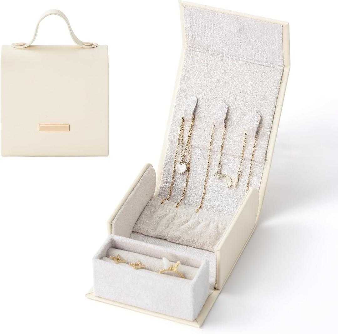 CASEGRACE Small Travel Jewelry Case,Portable Jewelry Travel Organizer Display Storage Box for Rings Earring Necklace Bracelet,Travel Essentials Jewelry Storage for Women Girls