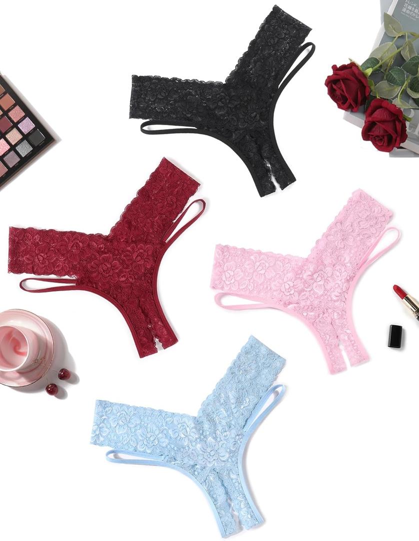 Avidlove Women Lace Panties Sexy Underwear Briefs Thongs V-Shape Waistband Tanga Sexy Cheeky Panties (XL)