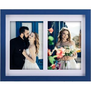 Collage Picture Frame, Double 5x7 Picture Frame with Mat, Fits 8.5X11 or Two 5x7 Photos, Tempered Glass, for Tabletop or Wall Mount-Navy Blue